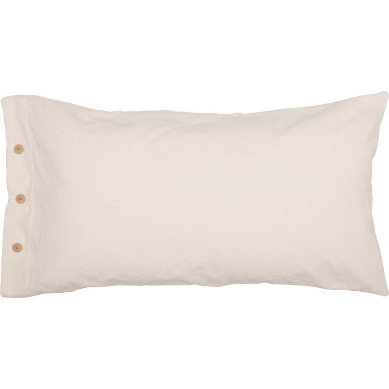 Piper Classics Market Place Gray Quilted King Pillow Sham, 21" L x 37" W, Cream w/Grain Sack Stripe & Button Details â€¦ - Image 4